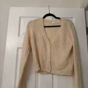 Astr the Label Fuzzy Cream Cardigan Sweater